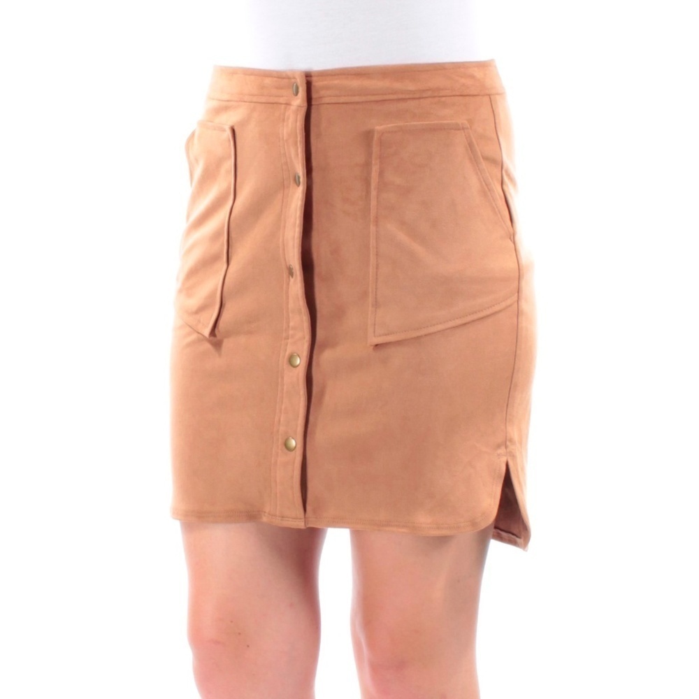 BAR III Brown Faux Suede Pencil Skirt